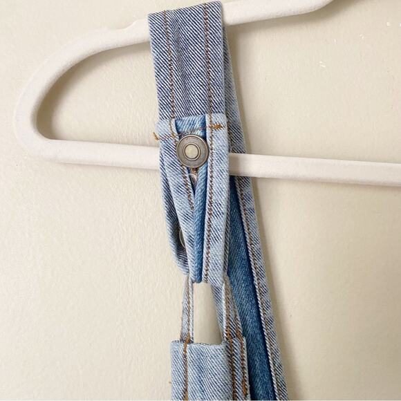 Free People | Patchwork Denim Jumper Overall Mini Dress Distressed Pockets SZ 4 - Picture 5 of 10